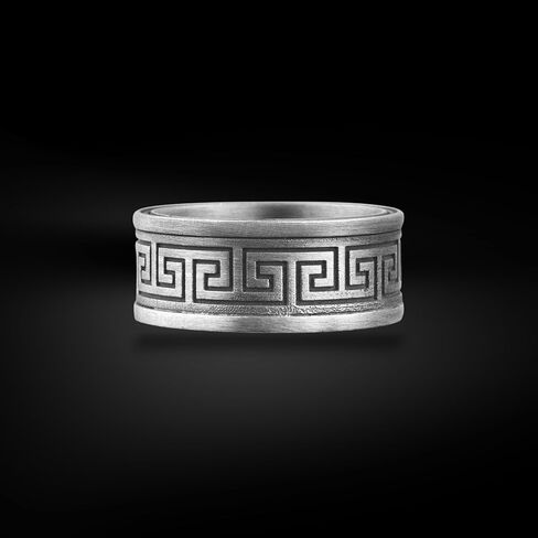 BySilverStone - Grecian Meander Mens Engagement Ring, Ancient Greek Mythology Promise Ring For Him, Hellenic Mens Ring For Wedding in Saudi Arabia