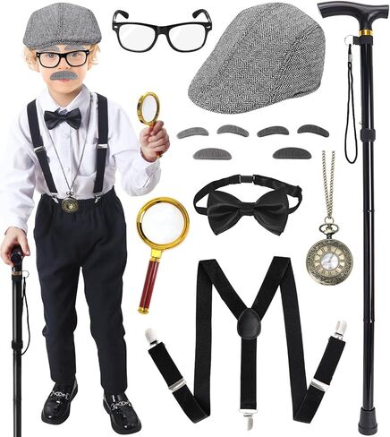 100 Days of School Costume for Boys Kids,Old Man Costume for Kids,Grandpa Costume Accessories Boys Set in Kuwait