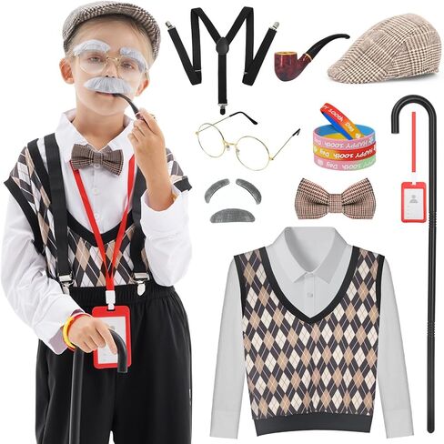 WooWee 100 Days of School Costume for Boys, Old Man Costume for Kids, 100th Day of School Dress Up in Kuwait