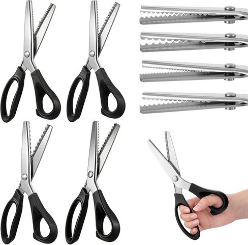 4 قطع مقصات وردية للصياغة وقطع الورق، مقص مسنن صدفي 3 مم 5 مم 7 مم، مقص متعرج 9.2 بوصة، مستلزمات صناعة الملابس المسننة المحمولة باليد لورق الملابس الجلدية in Kuwait