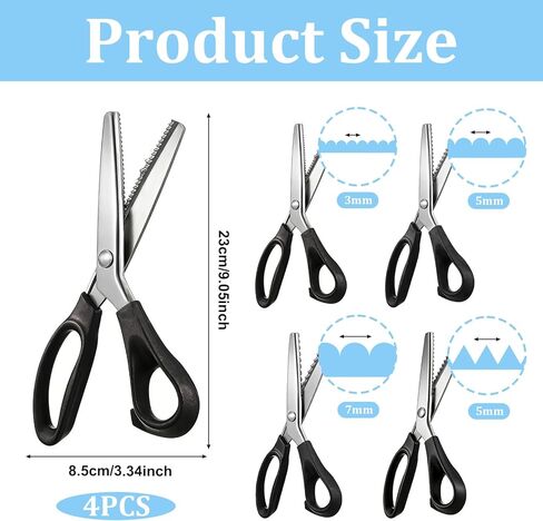 4 قطع مقصات وردية للصياغة وقطع الورق، مقص مسنن صدفي 3 مم 5 مم 7 مم، مقص متعرج 9.2 بوصة، مستلزمات صناعة الملابس المسننة المحمولة باليد لورق الملابس الجلدية in Kuwait