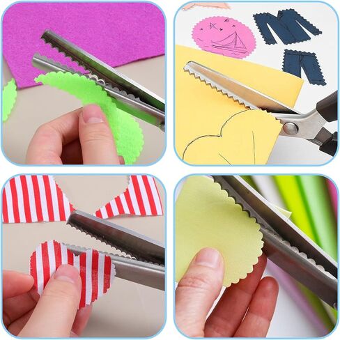 4 قطع مقصات وردية للصياغة وقطع الورق، مقص مسنن صدفي 3 مم 5 مم 7 مم، مقص متعرج 9.2 بوصة، مستلزمات صناعة الملابس المسننة المحمولة باليد لورق الملابس الجلدية in Kuwait