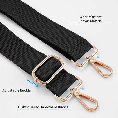 Wide Purse Strap Replacement Crossbody Shoulder Bag, Universal Adjustable Straps for Bags, Gold Buckle - Black in Kuwait