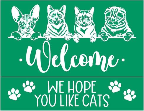 Welcome Cats Self-Adhesive Silk Screen Stencils Rabbits Screen Printing Stencils Reusable Stencil for Craft Farm Animals Mesh Transfer for Painting on Wood Fabric Bag Farmhouse Decor 8.5x11IN in Saudi Arabia