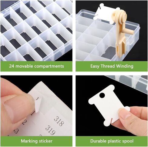 Embroidery Floss Organizer,Cross Stitch Thread Storage Box Tool,w/Bobbins Winder,1 Removable 24 Grids Clear Bead Organizer Case,100 Floss Bobbins,1 Numbered Sticker,for Craft DIY in Saudi Arabia