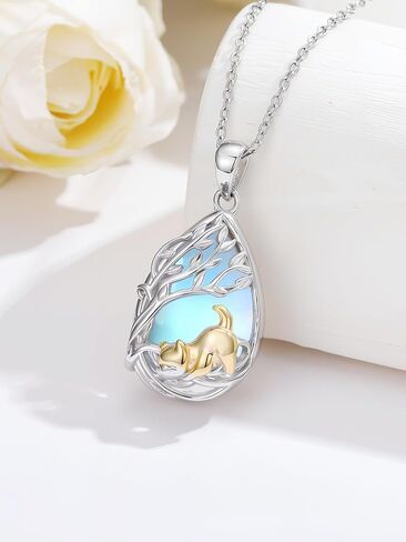 JKR Moonstone Christmas Gifts for Women Axolotl/Cat/Dog/Penguin/Ladybug/Bee/Hummingbird Teardrop Moonstone Pendant Sterling Silver Cute Jewelry Xmas Gifts for Daughter Her Mom Wife in Saudi Arabia
