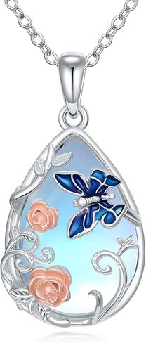 JKR Moonstone هدايا عيد الميلاد للنساء Axolotl/القط/الكلب/البطريق/الخنفساء/النحل/الطائر الطنان دمعة Moonstone قلادة الفضة الاسترليني مجوهرات لطيف هدايا عيد الميلاد لابنتها زوجة الأم in Kuwait