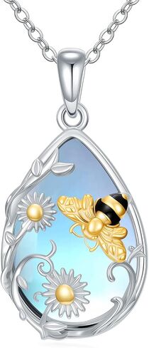 JKR Moonstone Christmas Gifts for Women Axolotl/Cat/Dog/Penguin/Ladybug/Bee/Hummingbird Teardrop Moonstone Pendant Sterling Silver Cute Jewelry Xmas Gifts for Daughter Her Mom Wife in Saudi Arabia