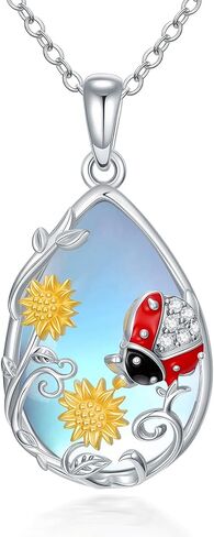 JKR Moonstone Christmas Gifts for Women Axolotl/Cat/Dog/Penguin/Ladybug/Bee/Hummingbird Teardrop Moonstone Pendant Sterling Silver Cute Jewelry Xmas Gifts for Daughter Her Mom Wife in Saudi Arabia
