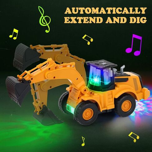 Kizmyee Automatic Excavator Toy with Music & 3D Lights, Battery Powered Construction Vehicle for Kids Ages 3-6, Boys Girls Gift for Birthday Christmas (Batteries Not Included) in Saudi Arabia