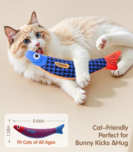 ألعاب القطط مع [5000 ملجم A + النعناع البري الطبيعي والفضة] [درجة الأطفال] ألعاب تفاعلية ناعمة للمضغ للقطط والقطط الصغيرة، لعبة صوت السمكة [التجعيد والجرس]، تدفع القطط بالملل إلى الجنون بالمرح in Kuwait