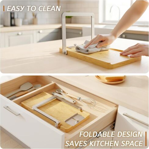 Adjustable Bread Slicer, Foldable Wood & Stainless Steel Guide for Homemade Sourdough, Sandwich & Artisan Loaves up to 6.3", Space Saver for Small Kitchen, Includes Knife in Saudi Arabia