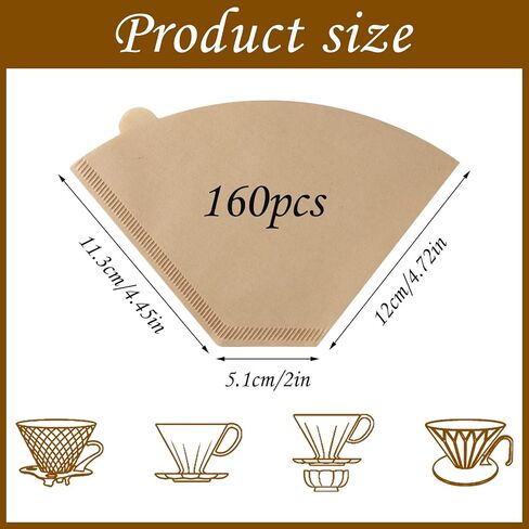 160 Count #4 Cone Coffee Filters 8-12 Cup Disposable Coffee Filters 4 Cone Paper Unbleached Natural Number 4 Filters Paper Compatible with Ninja Coffee Filter, Drip and Pour Over Coffee Maker in Kuwait