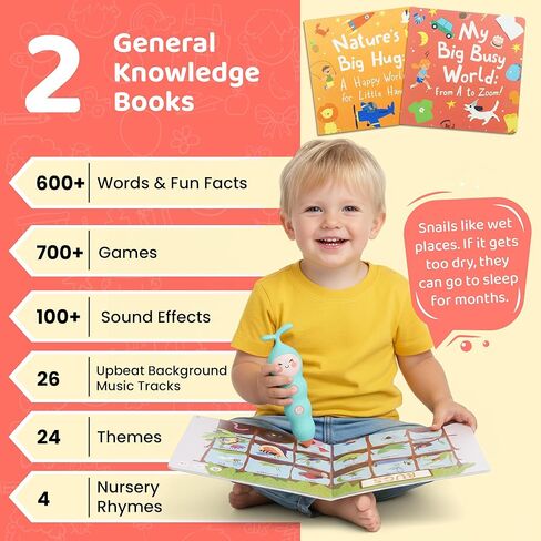 QuTZ Talking Pen Book Set, Learn to Read Sound Books, Learning Toys with 8 Tap to Read Books, 600+ Words & Fun Facts, 6 Phonics Story Books, 700+ Games, Educational Toy for Kids 3+ (Cardboard Version) in Kuwait