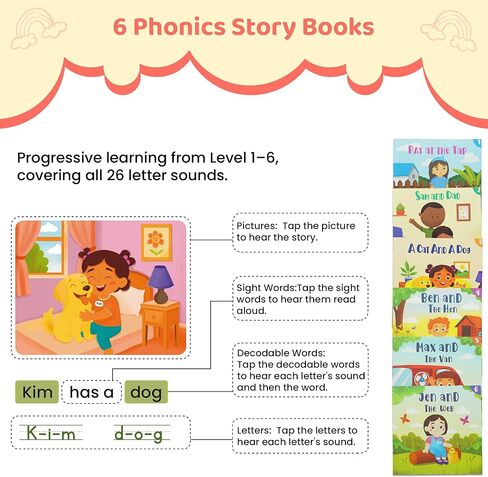 QuTZ Talking Pen Book Set, Learn to Read Sound Books, Learning Toys with 8 Tap to Read Books, 600+ Words & Fun Facts, 6 Phonics Story Books, 700+ Games, Educational Toy for Kids 3+ (Cardboard Version) in Kuwait