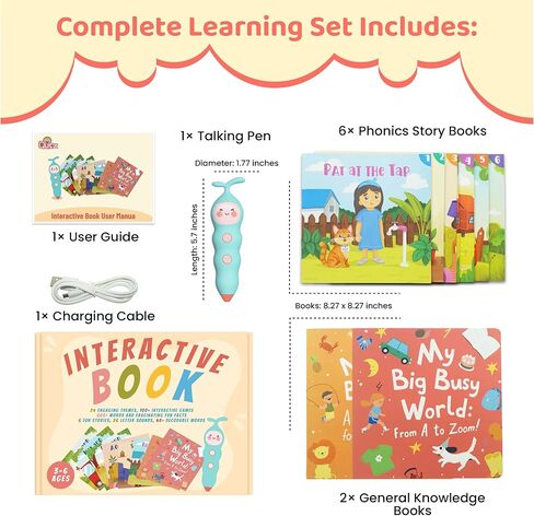QuTZ Talking Pen Book Set, Learn to Read Sound Books, Learning Toys with 8 Tap to Read Books, 600+ Words & Fun Facts, 6 Phonics Story Books, 700+ Games, Educational Toy for Kids 3+ (Cardboard Version) in Kuwait
