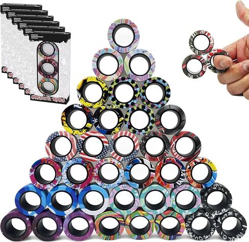 36Pcs Magnetic Rings Fidget Toys Spinner Set Valentines Day Easter Basket Stuffers for Kids Party Favors,Finger Magnet Rings Endless Hours of Fun ADHD Stress Relief Fidget Spinners for Birthday Adults in Saudi Arabia
