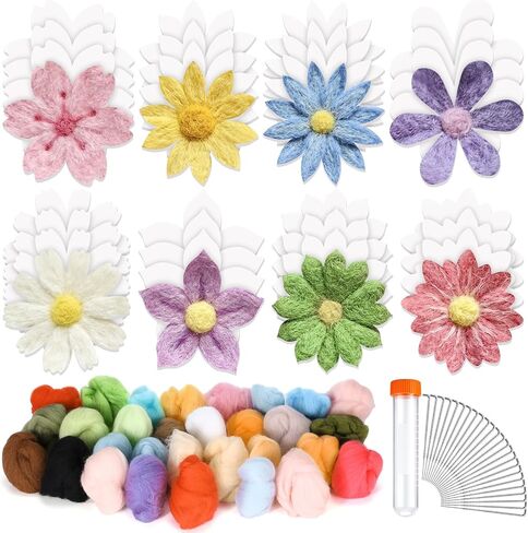 HunnmingRe 32 Set Flower Needle Felting DIY Kits for Beginner Include 30 Colors Wool Roving Felt Fabric and Felting Needles for Spring Home Decoration Art Craft in Saudi Arabia