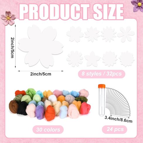 HunnmingRe 32 Set Flower Needle Felting DIY Kits for Beginner Include 30 Colors Wool Roving Felt Fabric and Felting Needles for Spring Home Decoration Art Craft in Saudi Arabia