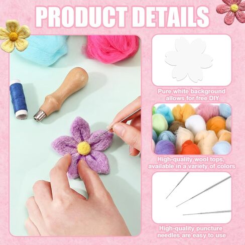 HunnmingRe 32 Set Flower Needle Felting DIY Kits for Beginner Include 30 Colors Wool Roving Felt Fabric and Felting Needles for Spring Home Decoration Art Craft in Saudi Arabia
