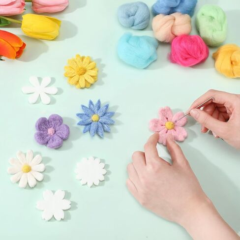 HunnmingRe 32 Set Flower Needle Felting DIY Kits for Beginner Include 30 Colors Wool Roving Felt Fabric and Felting Needles for Spring Home Decoration Art Craft in Saudi Arabia