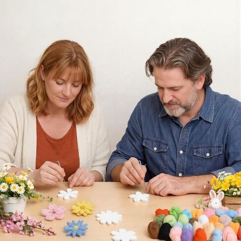 HunnmingRe 32 Set Flower Needle Felting DIY Kits for Beginner Include 30 Colors Wool Roving Felt Fabric and Felting Needles for Spring Home Decoration Art Craft in Saudi Arabia