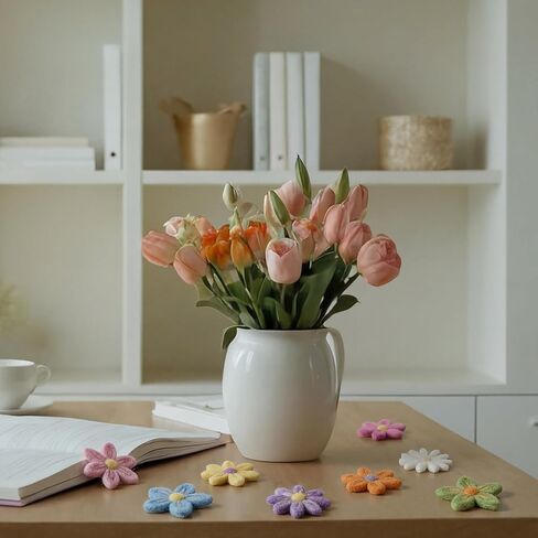 HunnmingRe 32 Set Flower Needle Felting DIY Kits for Beginner Include 30 Colors Wool Roving Felt Fabric and Felting Needles for Spring Home Decoration Art Craft in Saudi Arabia