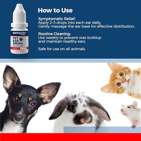 EARMYCIN Ear Infection Treatment Drops for Dogs and Cats,with 0.02% Hypochlorous Acid Soothing Dog Yeast Infection, Itchy Ear Relief-Treats Ear Infections for Dogs & Cats (0.33 fl oz) in Saudi Arabia