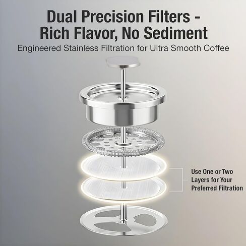 Small French Press Coffee Maker Set - 12 oz | Portable Travel French Press Coffee Maker | Double Wall Insulated with Dual Stainless Filters & 2 Steel Canisters for Grounds, Tea, Creamer & Sugar in Saudi Arabia