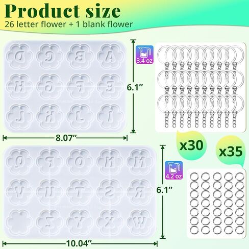 LET'S RESIN Keychain Resin Molds Silicone with Hole, 27 Cavities Flower Alphabet UV Resin Jewelry Pendant Molds kit for Beginner, Letter Epoxy Resin Molds for Keychain Pendant Jewelry Making in Saudi Arabia