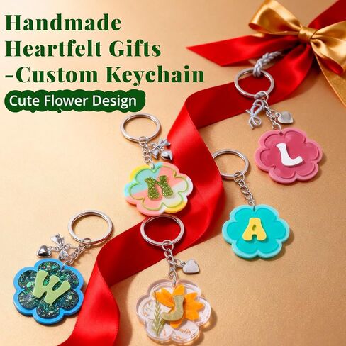 LET'S RESIN Keychain Resin Molds Silicone with Hole, 27 Cavities Flower Alphabet UV Resin Jewelry Pendant Molds kit for Beginner, Letter Epoxy Resin Molds for Keychain Pendant Jewelry Making in Saudi Arabia