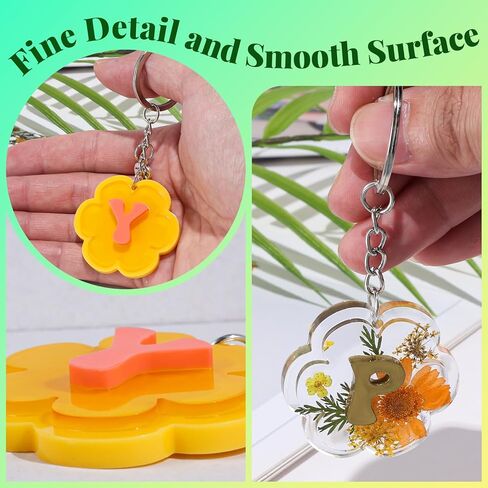 LET'S RESIN Keychain Resin Molds Silicone with Hole, 27 Cavities Flower Alphabet UV Resin Jewelry Pendant Molds kit for Beginner, Letter Epoxy Resin Molds for Keychain Pendant Jewelry Making in Saudi Arabia