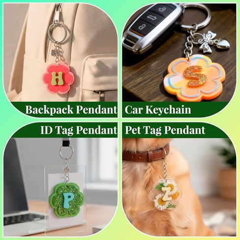 LET'S RESIN Keychain Resin Molds Silicone with Hole, 27 Cavities Flower Alphabet UV Resin Jewelry Pendant Molds kit for Beginner, Letter Epoxy Resin Molds for Keychain Pendant Jewelry Making in Saudi Arabia