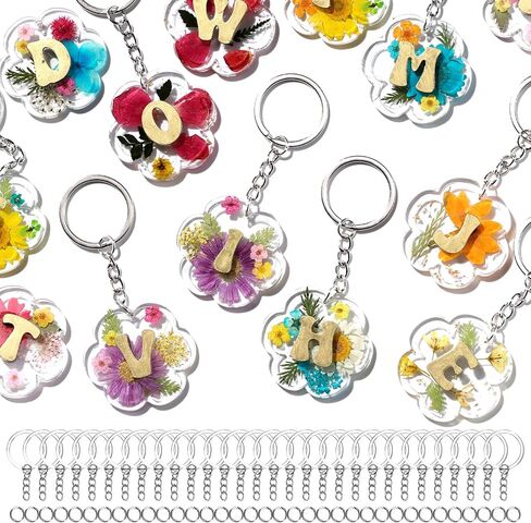 LET'S RESIN Keychain Resin Molds Silicone with Hole, 27 Cavities Flower Alphabet UV Resin Jewelry Pendant Molds kit for Beginner, Letter Epoxy Resin Molds for Keychain Pendant Jewelry Making in Saudi Arabia