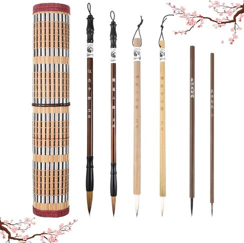 6 PCS Chinese Calligraphy Brush, Painting Writing Calligraphy Brushes Watercolor CalligraphySet for Beginners Flower Bird Line Drawing Brushes with Roll up Brush Holder in Kuwait