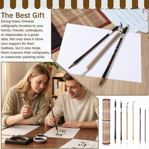 6 PCS Chinese Calligraphy Brush, Painting Writing Calligraphy Brushes Watercolor CalligraphySet for Beginners Flower Bird Line Drawing Brushes with Roll up Brush Holder in Kuwait