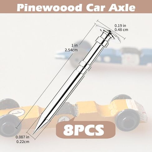 pinedash pro Pinewood Axles - 8pcs Derby Car Axles - Polished Pinewood Axles Kit | Derby Grooved Car Axles Pine Derby Wheels Axles Speed | Machined for Derby car Racing - 2 Grooves Minimizes Friction in Saudi Arabia