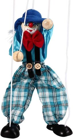 Fun Wooden Clown Marionette Pull String Puppet Interactive Toy for Family Men Women Pretend Puppetry Party (Blue) in Kuwait