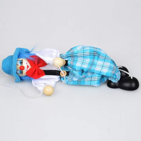 Fun Wooden Clown Marionette Pull String Puppet Interactive Toy for Family Men Women Pretend Puppetry Party (Blue) in Kuwait