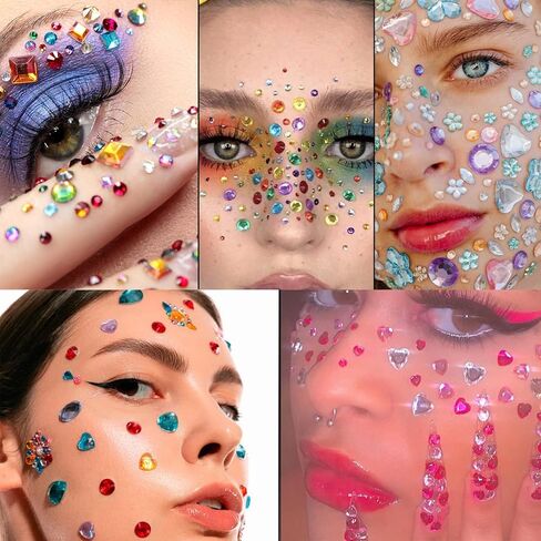 1610 Pcs Hair Gems Self Adhesive Rhinestones for Makeup Eyes 15 Colors Rainbow Rhinestones Face Jewels Face Gems Stick On, Heart Face Gems Bling Gems Jewels Stickers for DIY in Kuwait