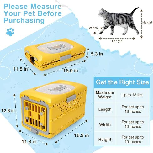 حامل القطط للحيوانات الأليفة للقطط، حامل قطط بلاستيكي قابل للطي صلب للتخييم وزيارات الطبيب البيطري والسفر، قفص حامل سفر للحيوانات الأليفة قابل للتنفس بالكامل أقل من 13 رطل (18.9 بوصة طول × 11.8 بوصة عرض × 12.6 بوصة ارتفاع) in Kuwait
