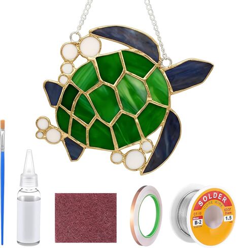 LemonRoad 1 Set Unfinished Sea Turtle Pre Cut Stained Glass DIY Stained Glass Craft Kit with Solder Wire, Gel Flux, Flux Brush for Adult Make Your Own Beautiful Art Handcrafts for Home Decor in Kuwait