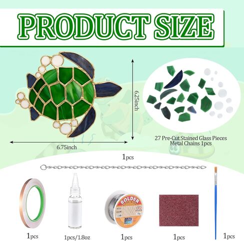 LemonRoad 1 Set Unfinished Sea Turtle Pre Cut Stained Glass DIY Stained Glass Craft Kit with Solder Wire, Gel Flux, Flux Brush for Adult Make Your Own Beautiful Art Handcrafts for Home Decor in Kuwait