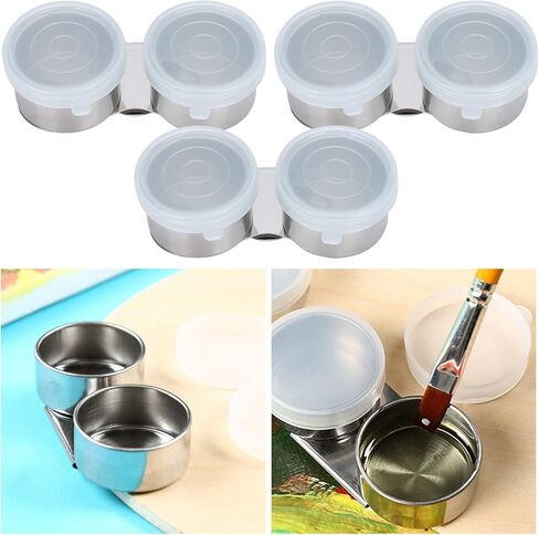 3PCS Oil Painting Palette Cup, Stainless Steel Palette Cup with Lid Double Mixing Can Oil Paint Dipper for Artist Watercolor Tools in Saudi Arabia