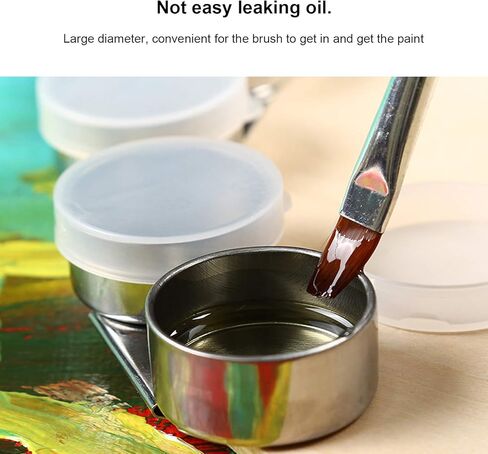 3PCS Oil Painting Palette Cup, Stainless Steel Palette Cup with Lid Double Mixing Can Oil Paint Dipper for Artist Watercolor Tools in Saudi Arabia