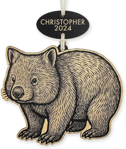 Personalized Wombat Ornament | Handcrafted Wooden Australian Animal Ornament | Wildlife in Saudi Arabia