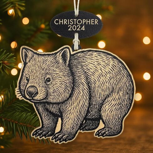 Personalized Wombat Ornament | Handcrafted Wooden Australian Animal Ornament | Wildlife in Saudi Arabia