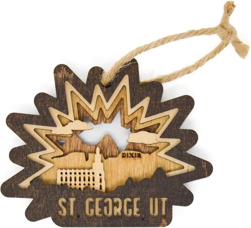 St. George, Utah Laser Cut Ornament, Handmade 3D Layered Wooden Nature Christmas Ornaments, St. George Temple, Red Rock in Saudi Arabia