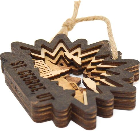 St. George, Utah Laser Cut Ornament, Handmade 3D Layered Wooden Nature Christmas Ornaments, St. George Temple, Red Rock in Saudi Arabia