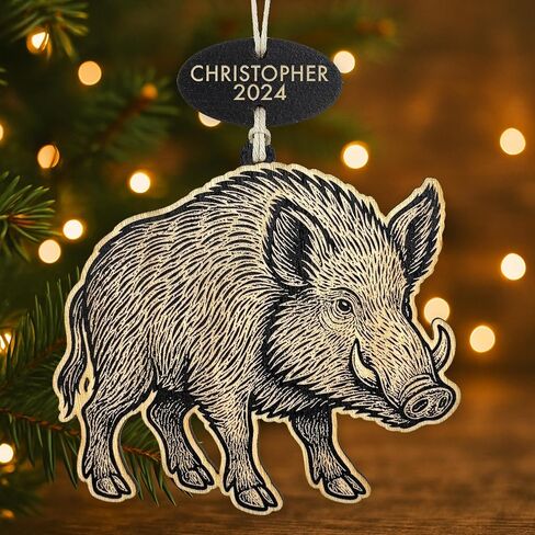 Personalized Warthog Ornament – Handcrafted Wooden Wildlife Ornament – African Animal Christmas Tree Decor – Custom Name & Year Gift – Handmade in USA in Saudi Arabia